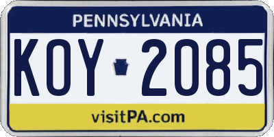 PA license plate KOY2085