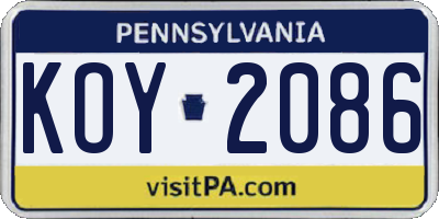 PA license plate KOY2086