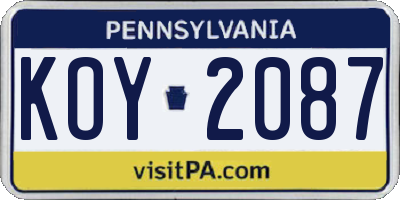 PA license plate KOY2087