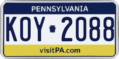 PA license plate KOY2088