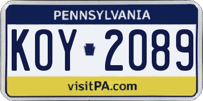 PA license plate KOY2089