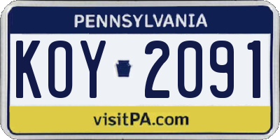 PA license plate KOY2091