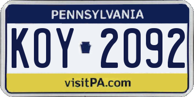 PA license plate KOY2092