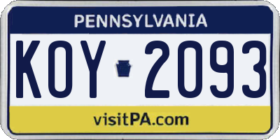 PA license plate KOY2093