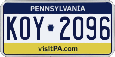 PA license plate KOY2096