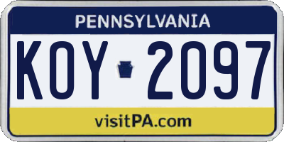 PA license plate KOY2097