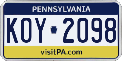PA license plate KOY2098