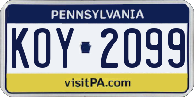 PA license plate KOY2099