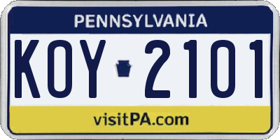 PA license plate KOY2101
