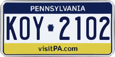 PA license plate KOY2102