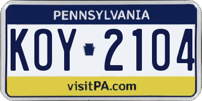 PA license plate KOY2104