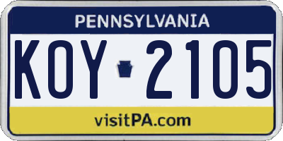 PA license plate KOY2105