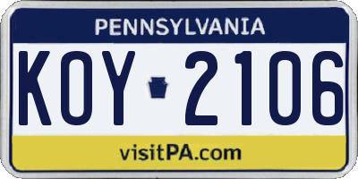 PA license plate KOY2106