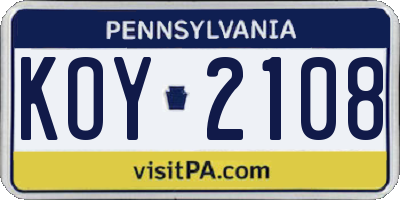 PA license plate KOY2108