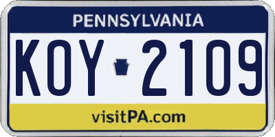 PA license plate KOY2109
