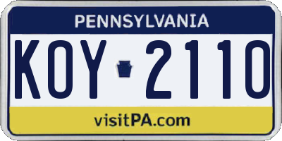 PA license plate KOY2110