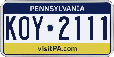 PA license plate KOY2111