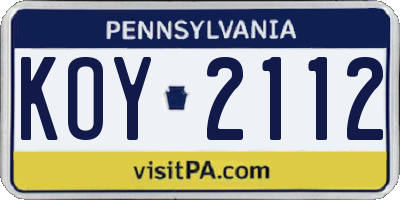 PA license plate KOY2112