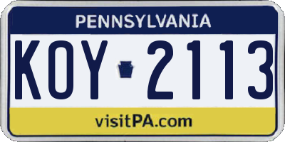 PA license plate KOY2113