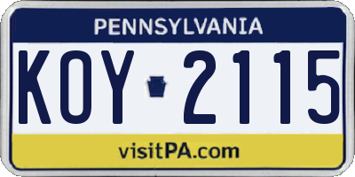 PA license plate KOY2115