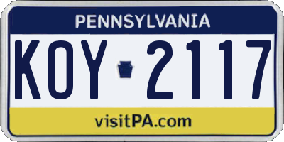 PA license plate KOY2117