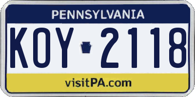 PA license plate KOY2118