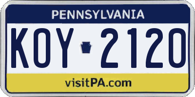PA license plate KOY2120