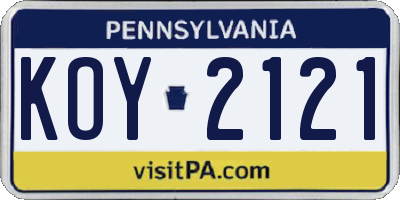 PA license plate KOY2121