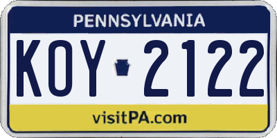PA license plate KOY2122
