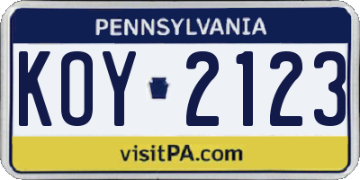 PA license plate KOY2123