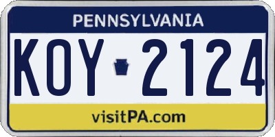 PA license plate KOY2124
