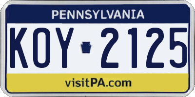 PA license plate KOY2125