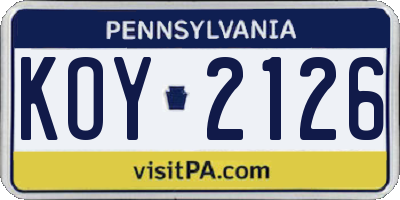 PA license plate KOY2126