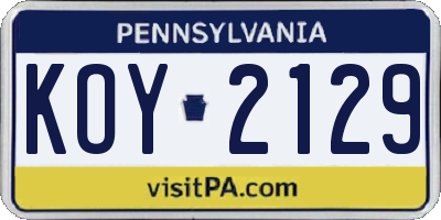 PA license plate KOY2129