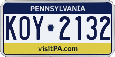 PA license plate KOY2132