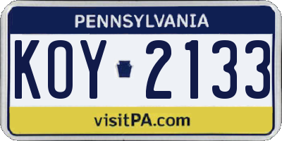 PA license plate KOY2133