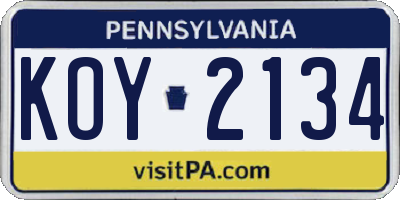 PA license plate KOY2134