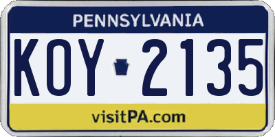 PA license plate KOY2135