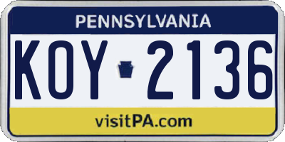 PA license plate KOY2136