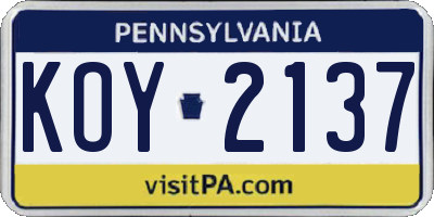 PA license plate KOY2137