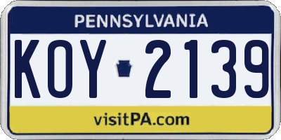 PA license plate KOY2139