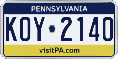 PA license plate KOY2140