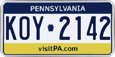 PA license plate KOY2142