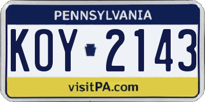 PA license plate KOY2143
