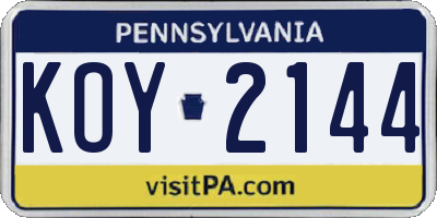 PA license plate KOY2144