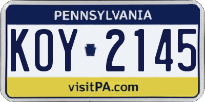 PA license plate KOY2145
