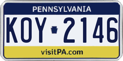 PA license plate KOY2146