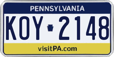 PA license plate KOY2148