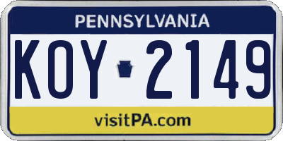 PA license plate KOY2149