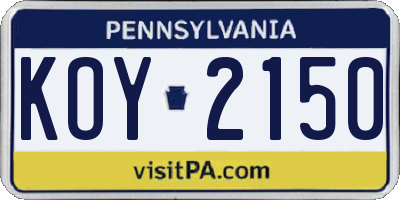 PA license plate KOY2150